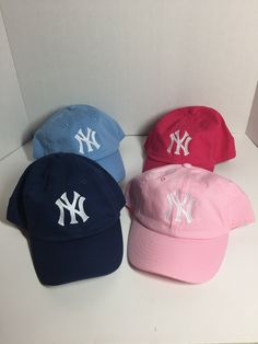 "This is the perfect hat for your little Toddler New York Yankees Fan Baseball Style hat Measures approx. 22\" - 25\" around Fits most children 1-3 years old 100% Cotton Adjustable Brass slide buckle in the back" Pink Baseball Cap For Baseball Season, Pink Casual Mini Baseball Cap, Casual Pink Mini Baseball Cap, Ny Hats, Ball Cap Outfit, Hat New York, Yankee Hat, Yankees Baseball Cap, New York Yankee Hat