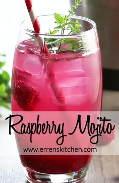 raspberry mojito in a glass with mint garnish