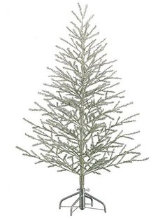 a white christmas tree on a stand with no leaves or branches in the top right corner