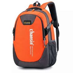 an orange and grey backpack with the word champion on it's front pocket is shown