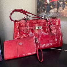 Beautiful Brand New Coach Red Patent Bag Comes With Wristlet (Light Use) Red Coach Wallet With Removable Pouch, Coach Red Wallet With Removable Pouch, Chic Red Coach Wallet, Bags Vintage, Vintage Coach, Coach Bags, Bag Lady, Wallet, Brand New