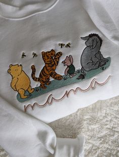 Instructions Select size and color of sweatshirt Write in personalization box:     -Name requested (up to 10 characters)     -Thread color requested for name (see in listing photos) This Pooh and Friends Embroidered Sweatshirt is the perfect addition to any Winnie the Pooh lover's wardrobe. With these classic characters embroidered, this sweatshirt will bring a smile to anyone's face. Customizable: Personalize this sweatshirt with up to 10 characters of your choice. Make it unique and truly your own! Embroidery: The embroidery on this sweatshirt is high quality and will last. This comfortable sweatshirt features a cute design that will keep you warm on chilly days or evenings. It's perfect for lounging at home or going out with friends. Add some fun to your wardrobe with this Pooh and Frie Winnie The Pooh Baby Nursery, Ligonier Pa, Pooh And Friends, Classic Characters, Baby Shower Inspiration, Baby Time, Pooh Bear