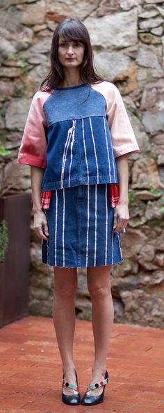 Upcycled women's denim jean sweatshirt and skirt by neyney4  https://www.facebook.com/campspace http://camp-spot.blogspot.com.es/ Diesel Skirt, Diesel Skirts, Deconstructed Denim, Denim Refashion, Bleached Jeans, Denim Sweatshirt, Recycled Jeans, Recycle Jeans, Patchwork Denim