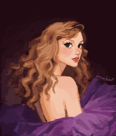 a digital painting of a woman in a purple dress