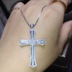 Brand New Women's Diamond Cross Necklace 18k White Gold Plated Sterling Silver Genuine 4ct Lab Created Diamonds Measurements Of The Cross 1.5" X 1" Chain Length -18" Retail Price $350 Buy With Confidence From A Trusted Seller W/ A 99%+ Rating! A0184 (Id-163-) Cross Pendant Design, Diamond Cross Necklace, Cross Jewelry Necklace, Mens Cross Necklace, Men Party, Sterling Silver Cross Necklace, Christian Necklace, Gold Cross Pendant, Diamond Cross