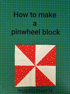 a book with the title how to make a pinwheel block in red and white