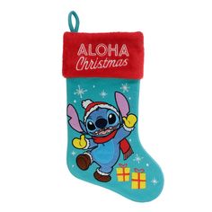 a christmas stocking with an image of stitchy from the disney movie