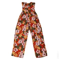 Nwt Never Worn Super Cute & Stylish Red Strapless Pant Romper With Olive Green, Yellow & Pink Floral Design. Measurements & Fabric/Care Tags Are In The Pics Please Mssg Me If You Have Any Additional Questions Full Length Strapless Jumpsuit For Summer, Retro Multicolor Jumpsuits And Rompers For Summer, Multicolor Wide Leg Jumpsuits And Rompers For Summer, Red High-waisted Jumpsuits And Rompers For Summer, Wide Leg Multicolor Jumpsuits And Rompers For Summer, Wide Leg Multicolor Jumpsuits For Summer, Red Retro Jumpsuits And Rompers For Summer, Vibrant Jumpsuits And Rompers For Spring, Multicolor Wide Leg Jumpsuits And Rompers For Beach