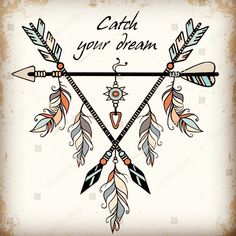 an arrow with feathers and arrows in the center on a white background that says catch your dream