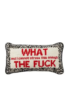 Times are weird, amiright?.  50% cotton 50% wool.  Made in China.  Dry clean only.  Please note due to the handmade craftsmanship, slight differences and color will vary throughout..  Hand-embroidered and back with luxe velvet..  .  Measures approx 14" W x 8" H x 4" D.  .  .  .  .  .  .  .  . Novelty Pillows, Furbish Studio, Needlepoint Pillow, Needlepoint Pillows, Small Pillows, The Grove, Toss Pillows, Cotton Velvet, Luxury Gifts