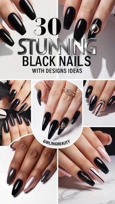 Black Color Nail Art Design, Elegant Black Nails For Wedding, Flat Black Nails Designs, Black Texture Nails, White To Black Nails, Black Vacation Nails, Black Nail Designs Stiletto, Black Nails Ideas Almond, Classy Black Nail Designs