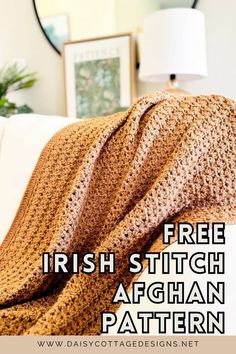 a crocheted afghan blanket with the text free irish stitch afghan pattern on it