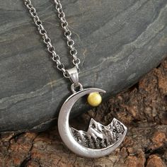 This Unique Piece Is A Wonderful Addition To Your Wardrobe And Your Style; Sure To Get Lots Of Compliments! Gsunn350000j5y5 Scene Necklace, Moon Mountain, Mountain Scene, Fantasy Jewelry, Crescent Moon, Crescent, Womens Jewelry Necklace, Washer Necklace, Your Style