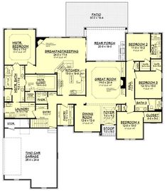 this is the first floor plan for a house that has two master suites and an attached garage