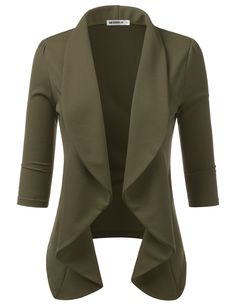 PRICES MAY VARY. Style note - Doublju lends a perfect finish to your daily looks in this open-front blazer with a 3/4 sleeves and ruffle front detail. Whether you're dressing up a pair of jeans or adding a layer of sophistication to your business-ready look, the sleek silhouette and unrestrictive stretch performance of this blazer make it the perfect choice for professional style and comfort. Size and Color – Please note the Size Chart on the image. Also, always remember that colors of images ma Female Blazer, Business Casual Blazer, Plus Size Blazer, Spring Work Outfits, Lightweight Blazer, Open Front Blazer, Slim Shorts, Professional Fashion, Casual Work