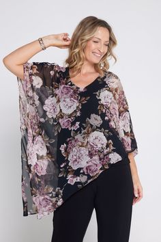 Exceptionally elegant, the Australian made Aubriella Top is perfect for the evening and it is even more show stopping in the beautiful Mauve Roses print. Simple in its construction, it consists of a jersey underlay, with a floating chiffon overlay that drapes to a point to one side. This also allows you to tie the points together, to create a different look. Such a stunning style for special occasions.  V neck Jersey tank underlay Asymmetric chiffon overlay Made in Australia Mauve Roses, Roses Print, Stunning Style, Chiffon Overlay, Chain Design, Reusable Shopping Bags, Rose Print, Jewellery Collection, Formal Occasion