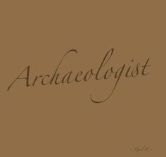 the word archaeolgust written in cursive writing on a brown background