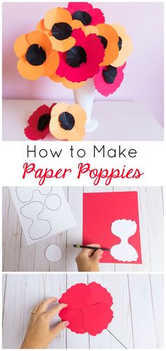 how to make paper poppies with flowers in the vase and cut out shapes for them