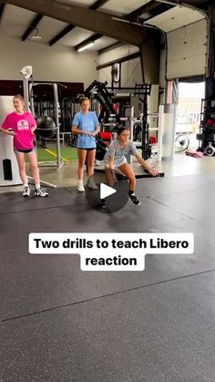 two girls and one boy are doing exercises in the gym