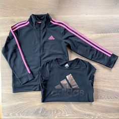 Nwot. Size M Fits 10/12. Jacket Is Full Zip With Hot Pink 3-Stripes. Tee Has Rose Gold Metallic Logo, Cap Sleeves, Shorter In Front And Longer In Back. Smoke Free Home. Pink Adidas Sports Outerwear, Adidas Sportswear Pink Top, Adidas Track Jacket, Adidas Girl, Adidas Track, Adidas Shirt, Track Jacket, Metallic Logo, Track Jackets