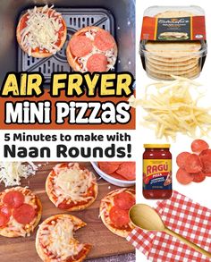 👩‍🍳✨ Fast to make for last minute lunches and dinners! Your kids are going to love this fun way of making mini pizzas. The Naan rounds make for the perfect pre-made pizza crusts. Simply top them with sauce, cheese, and the toppings of your choice and then pop them in the air fryer for 5 minutes. Don't have an air fryer? No problem! You can also make this pizza in your toaster oven or oven. If you have picky eaters at home and are always looking for quick dinners to make, try these naan pizzas!