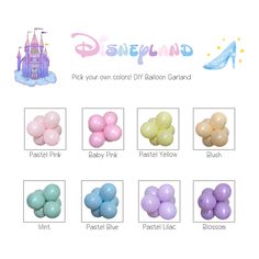 disney land balloons are shown in different colors