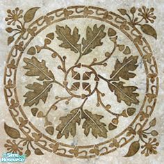 an intricately designed tile with acorns and leaves on it's surface