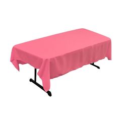 a pink rectangular table with black legs and a cover on the top is shown in front of a white background