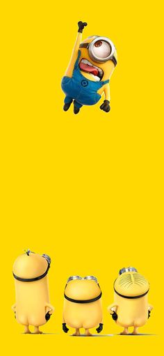 three minion characters flying through the air