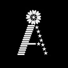 the letter a is made up of stars and a flower on it's side