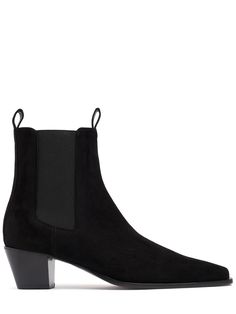 50mm Heel. Suede upper. Pull on. Front and back pull loop. Pointed toe. Leather lining and insole. Leather sole Black Pointed Toe Mid-calf Boots With Leather Lining, Ski Accessories, Mule Sandals, Suede Ankle Boots, Flat Espadrilles, Heeled Loafers, Black Ankle Boots, Wedge Shoes, Manolo Blahnik