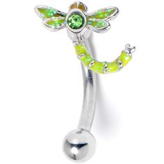 a green dragon belly button ring with an opal stone in the shape of a ball