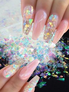 Multicolor  Collar  PET  Nail Decals Embellished   Nail,Hand & Foot Care Pastel Nails Designs Summer, Sprinkle Nail Art, Aqua Ombre Nails, Glitter Encapsulated Nails, Spring Glitter Nails, Clear Acrylic Nails With Design, Summer Sparkle Nails, Pastel Nail Art Designs, Easter Acrylic Nails