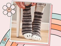 The purrfect cure for chilly toes. The Cosy Claws, Cat Paw Fluffy Socks are a simple knit sock designed to fit the whole family. Available in four sizes from Toddler to Large Adult. These simple tube socks have no fiddly heel shaping. PLEASE SEE SIZING GUIDE IN IMAGE SECTION  The pattern is written for BOTH working in the round and for working flat on two needles and seamed. If you have always wanted to try knitting socks but were a little nervous about turning a heel and all that jazzy stuff. G Cat Paw Socks, Paw Socks, Paws Socks, Fluffy Yarn, Fluffy Socks, Socks Gift, Knitted Socks, King Cole, Cat Paw