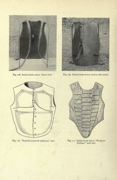 an old book with pictures of different types of vests and back packs on it