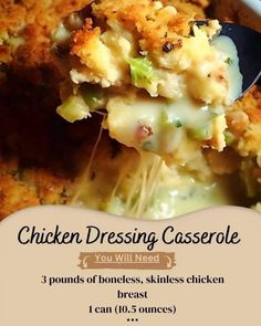 chicken dressing casserole recipe with 3 pounds of boneless, skinless chicken