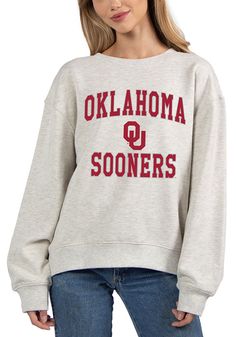 Make your way to the big game in this Oklahoma SoonersWomens Grey Old School Crew Sweatshirt! This Sooners Long Sleeve Sweatshirt features a screen print team name and logo on center chest. Stay warm and comfortable with this Womens Oklahoma Sooners Crew Sweatshirt. Long sleeve, Crew neck, Finished hem, High low bottom hem, 60% COTTON / 40% POLYESTER, 4 Minnesota Golden Gophers, Arizona Wildcats, Senior Picture Outfits, Frog T Shirts, Wisconsin Badgers, Oklahoma Sooners, Ohio State Buckeyes, Long Sleeve Sweatshirt, Big Game