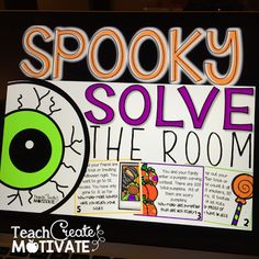 a computer screen with the words spooky solve the room written in front of it