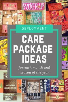 the words, care package ideas for each month and season of the year are shown