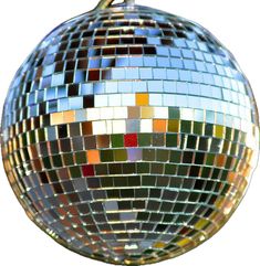 a disco ball ornament with multicolored tiles