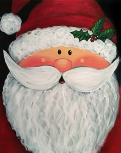 a painting of santa claus with holly on his head