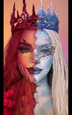 Artistic Face Makeup, Mythical Creature Makeup Looks, Extreme Face Painting, Artistic Face Paint, Fantasy Make Up Ideas Creative, Heat Miser Makeup, Fairy Tale Makeup, Fantasy Makeup Ideas, Movie Character Makeup