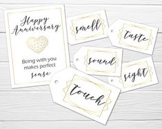 wedding anniversary gift tags with gold foil