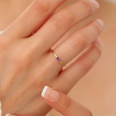 Your Amethyst Baguette Gold Ring is stylish, dainty and pretty ideal for everyday use. Details of solid gold handmade Dainty Single Amethyst Band are very eye-catching. It is a great gift for your loved ones. This jewelry will be an indispensable piece of yours. This meaningful Amethyst Stackable Ring with high quality handwork will be a legacy you can leave to your family its.  * Minimalist Amethyst Ring Details * Material / Gold Kt:  14K (585), 18K (750), 8K (333) * Available Gold Colors: Yell Minimalist Amethyst Ring Gift, Minimalist Purple Amethyst Ring For Gift, Minimalist Purple Amethyst Ring Gift, Minimalist Purple Gemstone Birthstone Ring, Minimalist Purple Birthstone Promise Ring, Minimalist Purple Birthstone Ring, Minimalist Purple Amethyst Ring For Anniversary, Gold Ring Stacking, Rose Gold Top