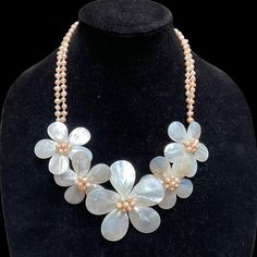 Freshwater Pearls Mother Of Pearl Flower Necklace Blush Pink Beads Island Bride | eBay Elegant Flower-shaped Jewelry With Colorful Beads, Beaded Flower-shaped Pearl Necklace, Elegant Flower-shaped Colorful Beads Jewelry, Elegant Beige Jewelry With Large Beads, Elegant Flower Shaped Beaded Necklace With Colorful Beads, Elegant Beaded Flower Necklace With Round Beads, Elegant Flower-shaped Beaded Necklaces With Colorful Beads, Elegant Flower Necklace With Colorful Beads, Elegant Flower-shaped Necklace With Colorful Beads