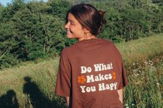 "Unisex \"Good Things Are Coming\" 100% cotton, graphic t-shirt. Brown shirt with burnt orange and cream print." Good Things Are Coming, Brown Shirt, What Makes You Happy, You Happy, Burnt Orange, Are You Happy, Graphic Tee, Graphic T Shirt, Graphic Tees