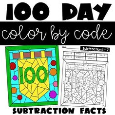 an image of a coloring book with the words, 100 day color by code subtraction