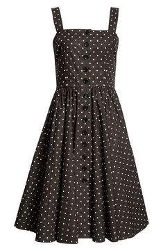 Part of D&G's Mambo collection inspired by styles of the '40s and '50s, this polka dot sundress in cotton poplin is rife with sultry pin-up vibes. Hidden back-zip closure Square neck Side-seam pockets Partially lined 100% cotton Dry clean Made in Italy Designer Clothing Classic Polka Dot Dress For Spring, Black Sundress, Mambo, Cotton Poplin, Square Neck, Sundress, Stylish Outfits, Pin Up, Designer Clothing