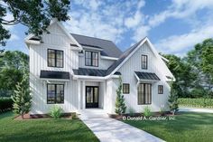 this is an artist's rendering of the front elevation of these farmhouse house plans