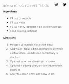 the instructions for how to use royal icing for pet treats on an iphone screen